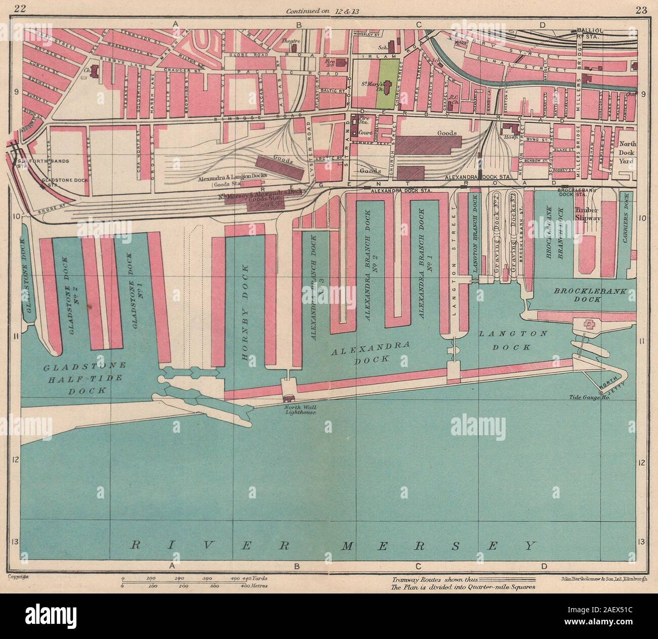 LIVERPOOL. Bootle Gladstone/Hornby/Alexandra/Langton/Brocklebank Docks 1949 map Stock Photo