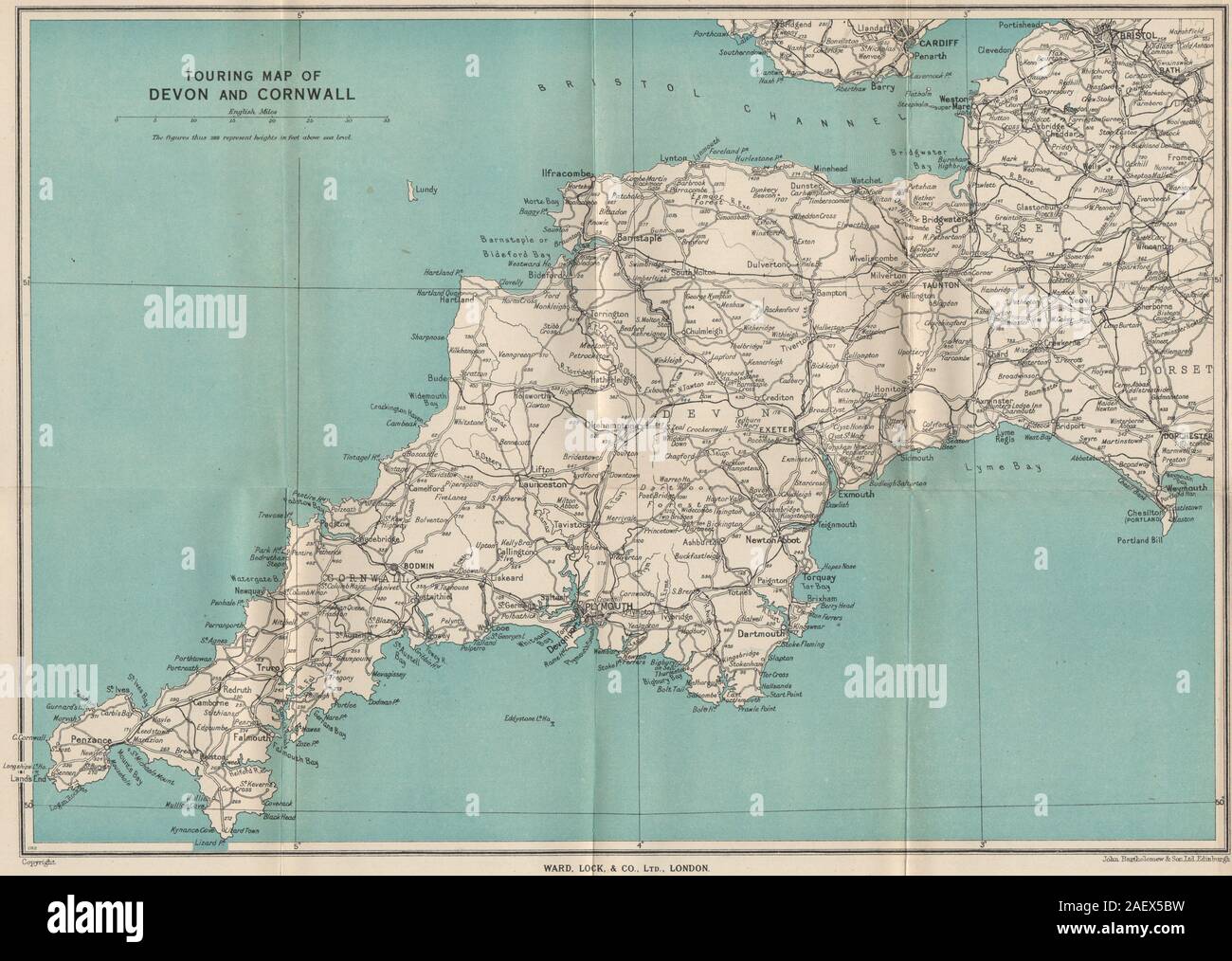 TOURING MAP OF DEVON AND CORNWALL. South West England. WARD LOCK 1946