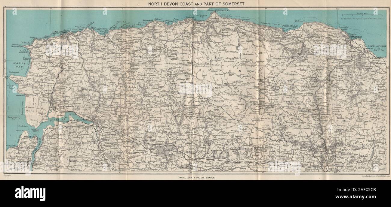 EXMOOR & NORTH/SOMERSET COAST. Bideford Barnstaple Ilfracombe Minehead 1946 map Stock Photo
