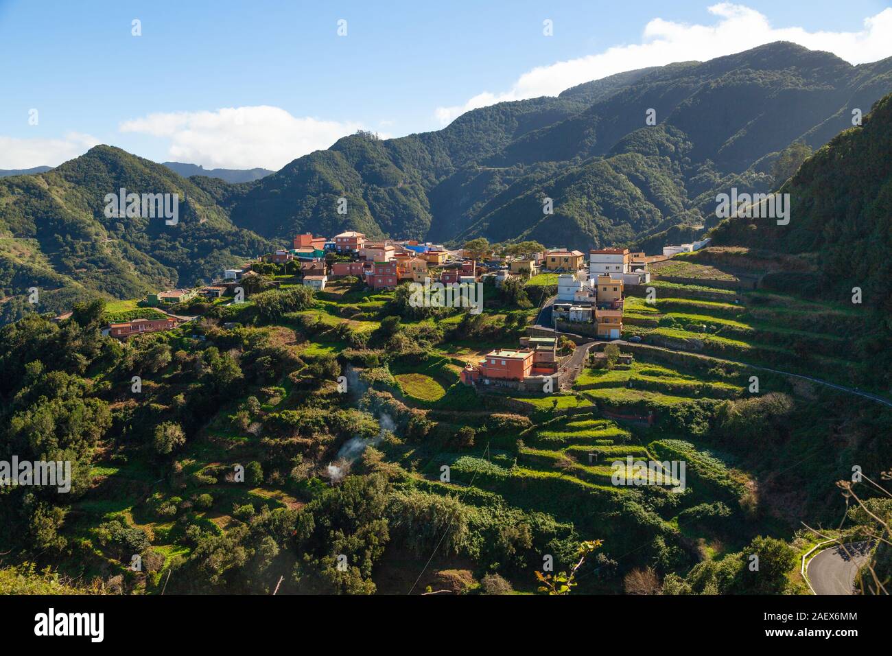 Terraced fields near the village of Las Carboneras in the Anaga mountains, Tenerife Stock Photo