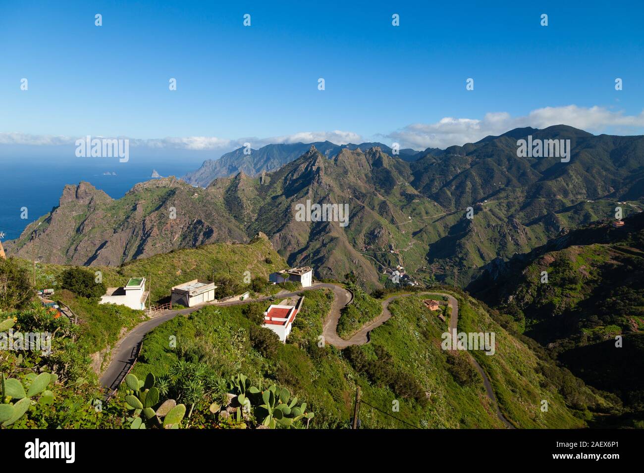 A winding road up the village of Taborno in the Anaga Mountains, Tenerife, Canary Islands Stock Photo