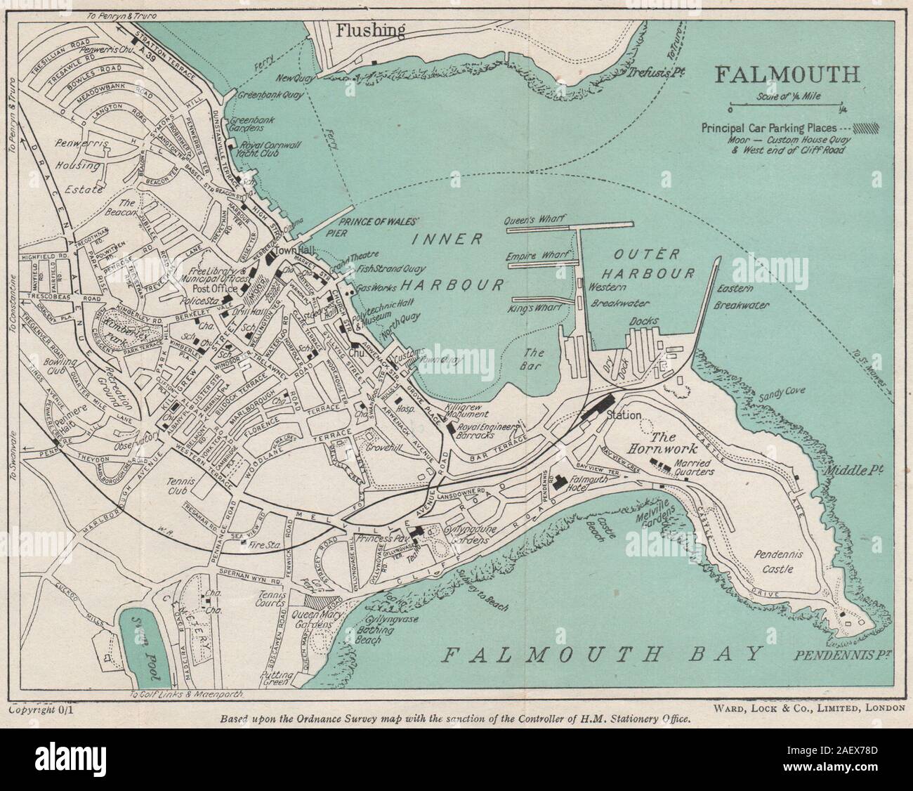 Map Of Falmouth Cornwall Falmouth Vintage Town/City Plan. Cornwall. Ward Lock 1948 Old Vintage Map  Stock Photo - Alamy