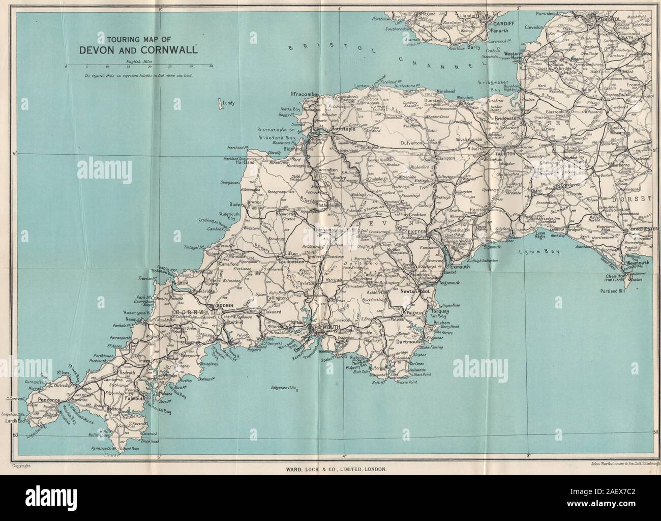 TOURING MAP OF DEVON AND CORNWALL. South West England. WARD LOCK 1948
