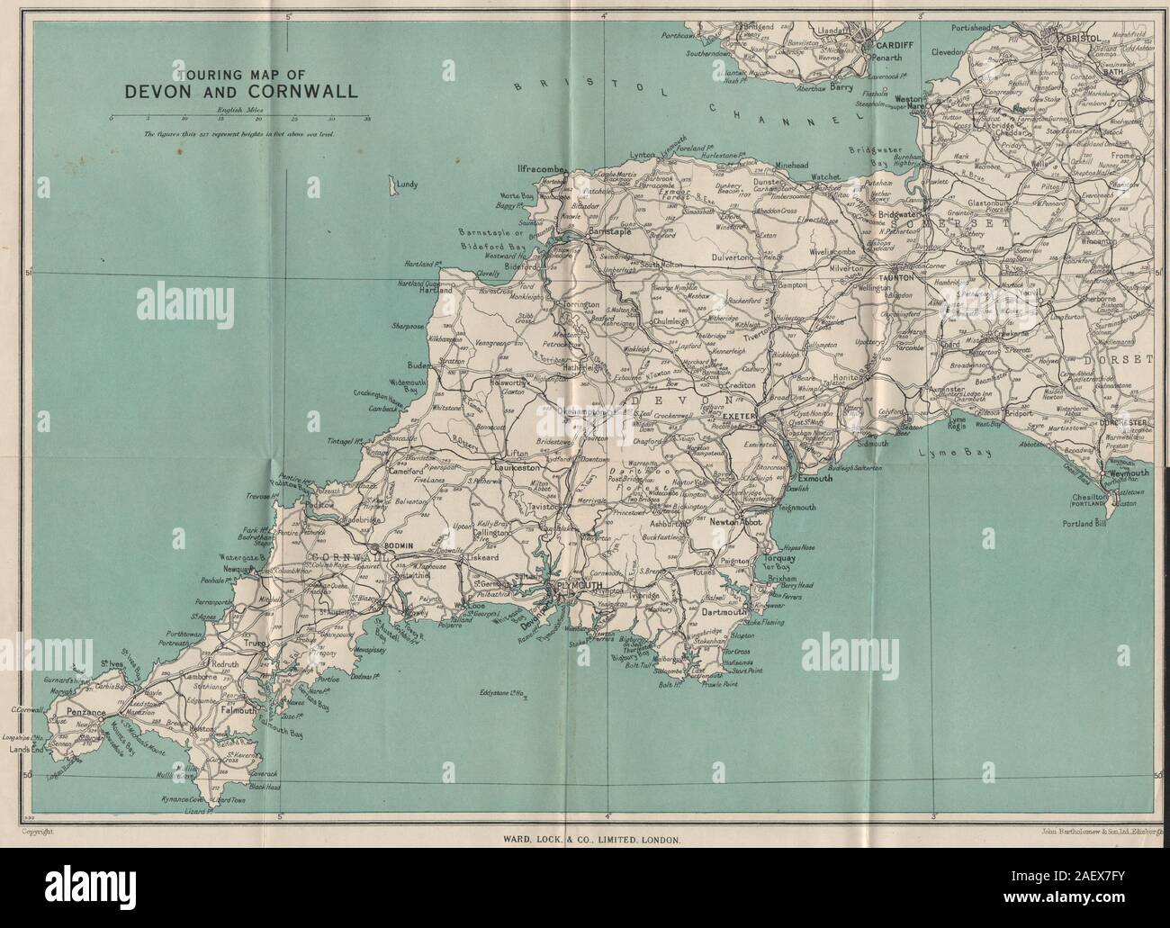 South West Cornwall Map Touring Map Of Devon & Cornwall. South West England. Ward Lock 1948 Old  Stock Photo - Alamy