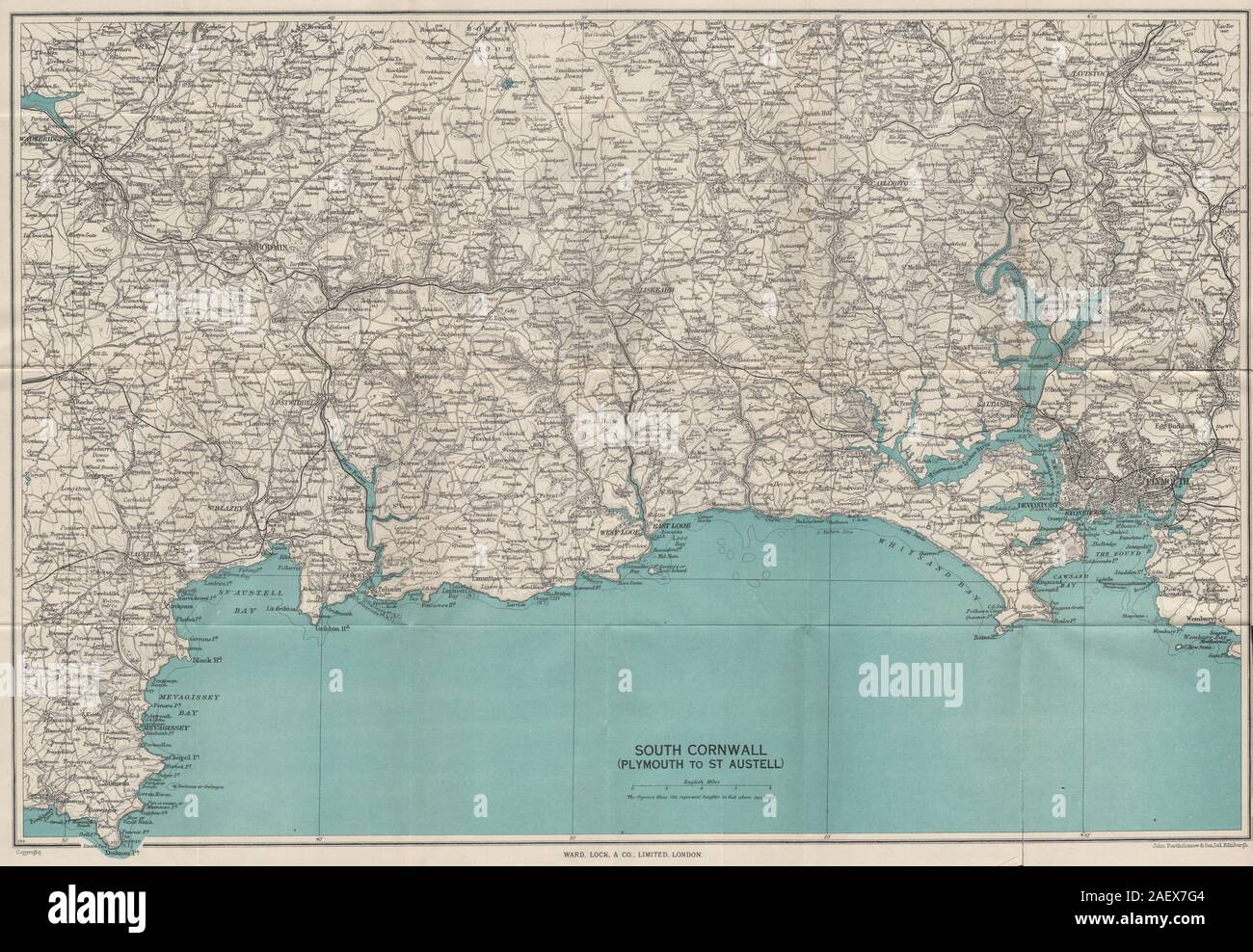 Map Of Plymouth And Cornwall South Cornwall Coast/Tamar Plymouth Looe Fowey Mevagissey St Austell 1948  Map Stock Photo - Alamy