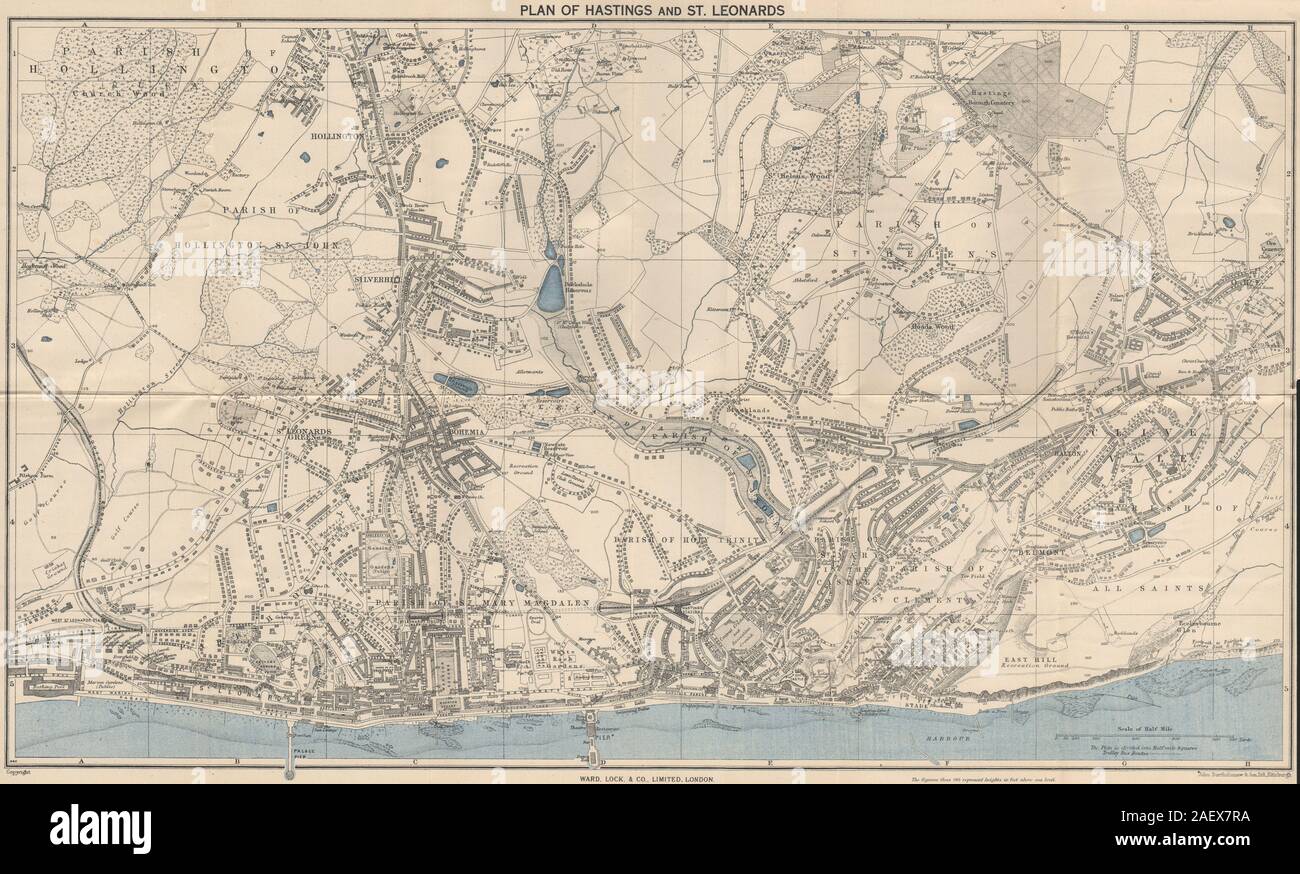 HASTINGS AND ST. LEONARDS vintage town/city plan. Sussex. WARD LOCK