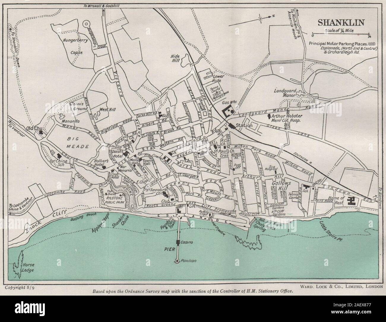 SHANKLIN vintage town/city plan. Isle of Wight. WARD LOCK 1948 old vintage map Stock Photo