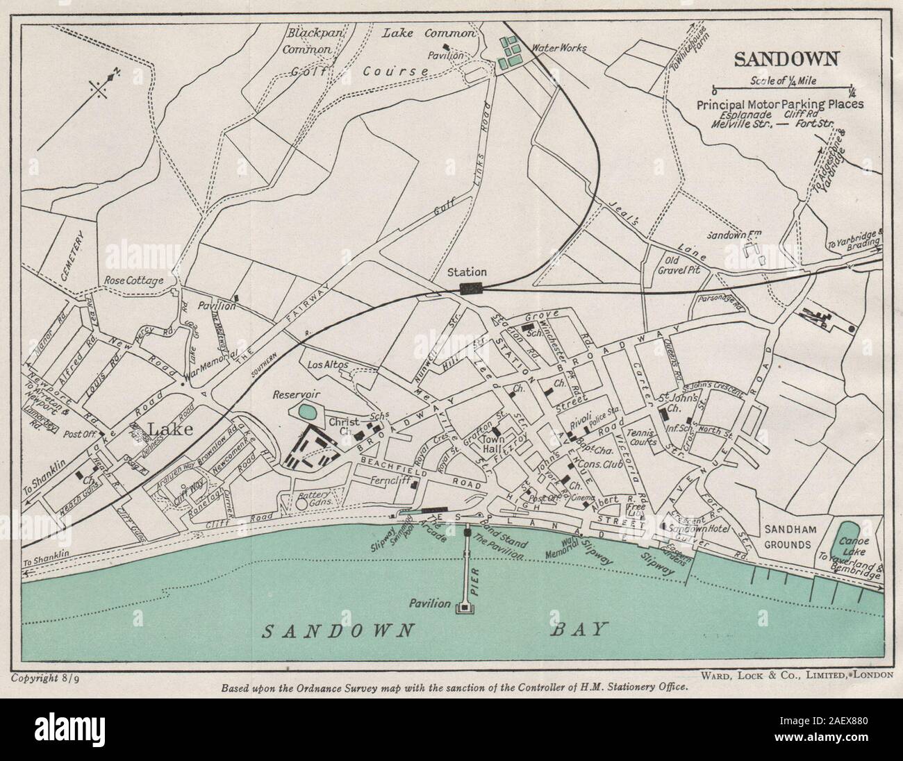 SANDOWN vintage town/city plan. Isle of Wight. WARD LOCK 1948 old