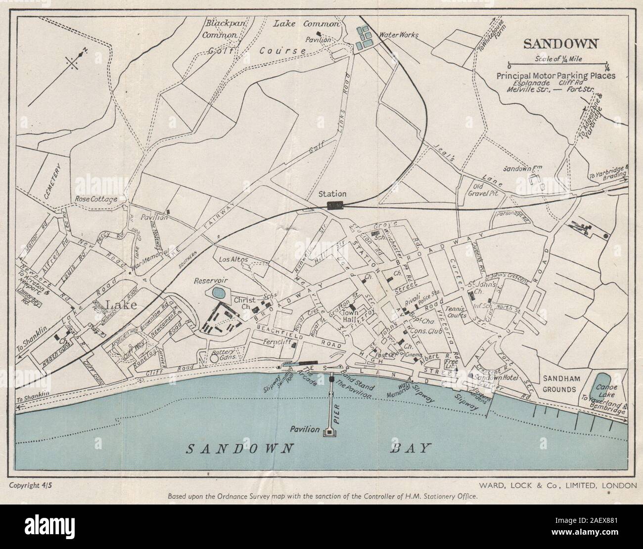 SANDOWN vintage town/city plan. Isle of Wight. WARD LOCK 1950 old