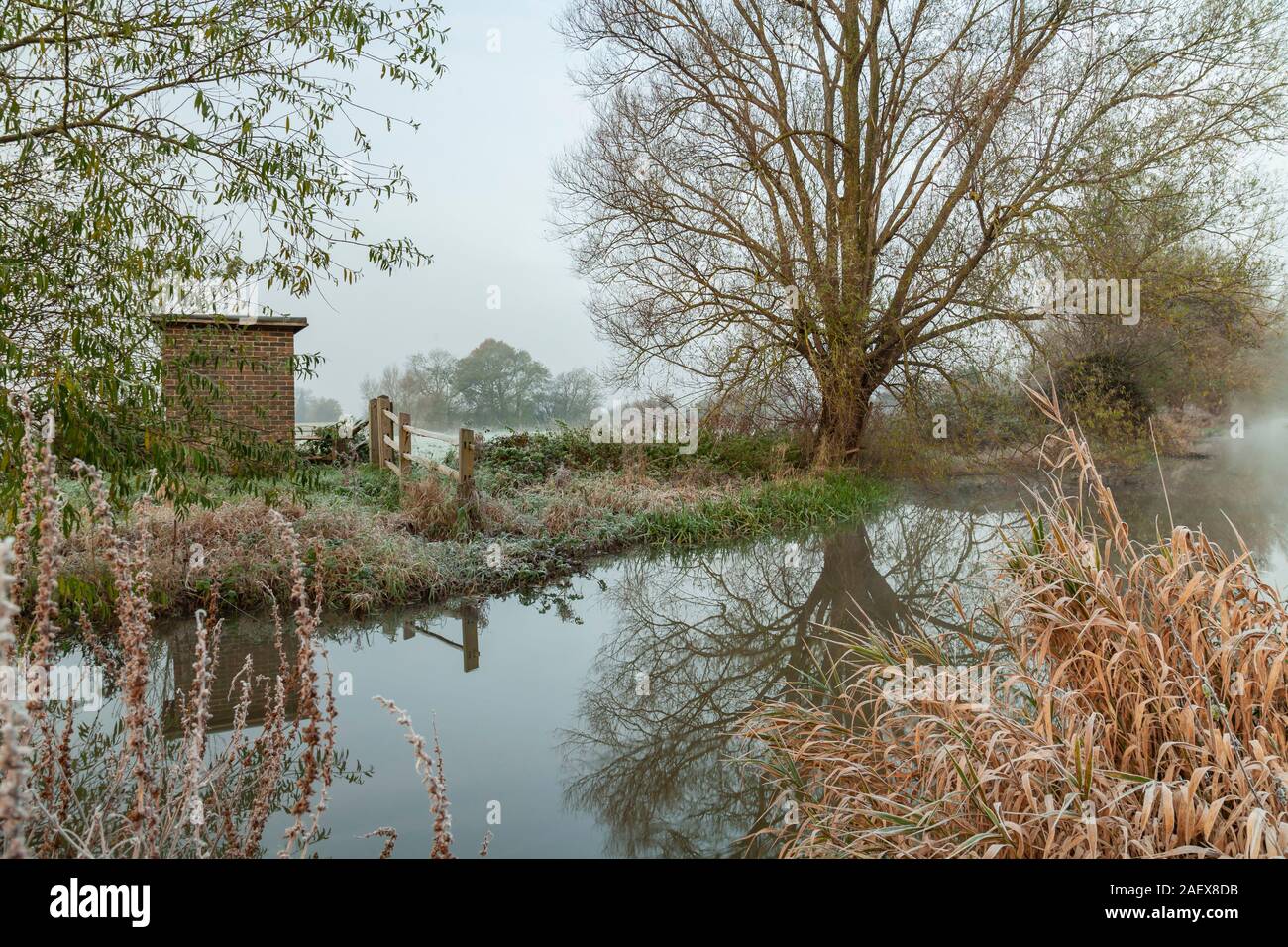 Frosty morning in the Ouse Valley, East Sussex, England. Stock Photo