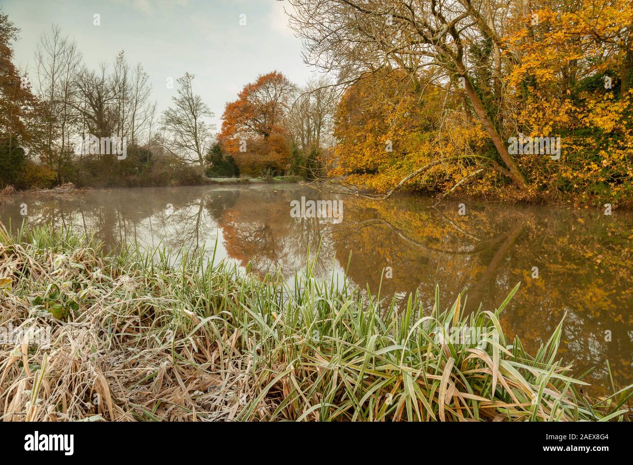 Frosty morning on river Ouse in East Sussex, England. Stock Photo