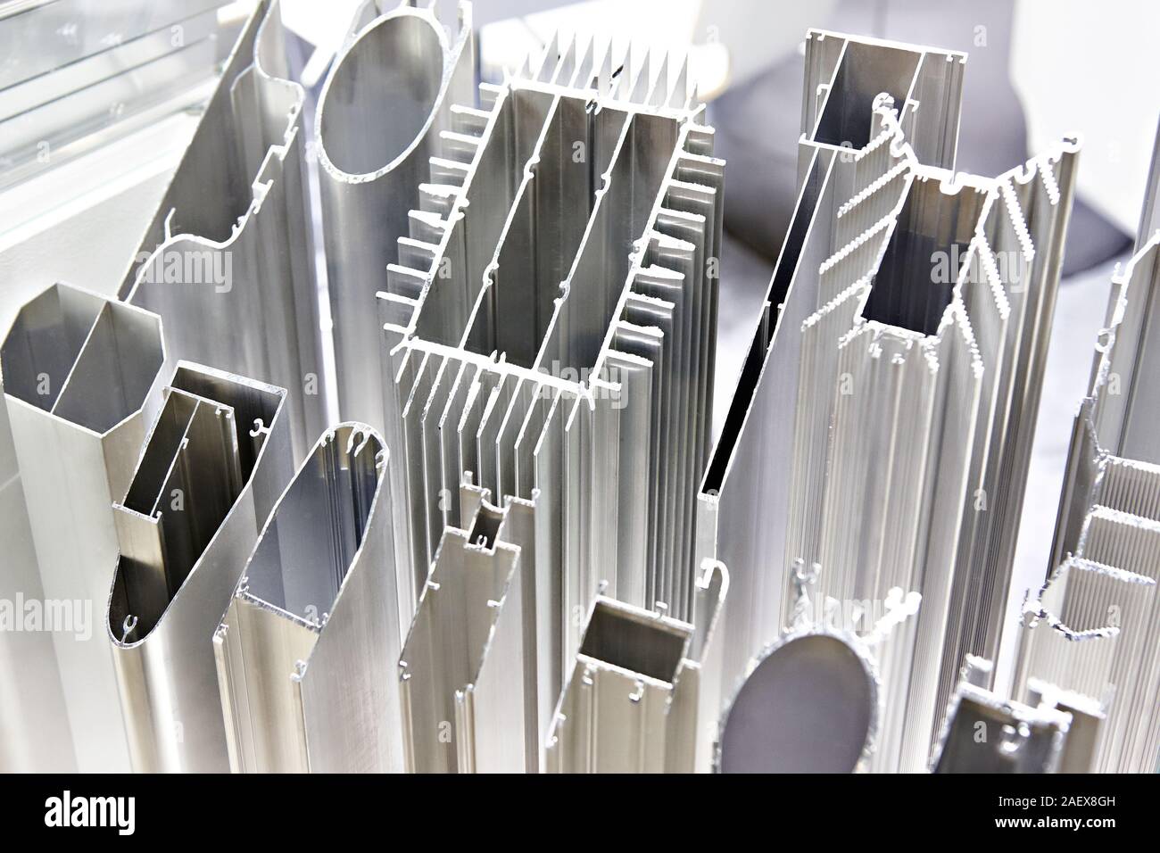 Metal profiles at the exhibition Stock Photo