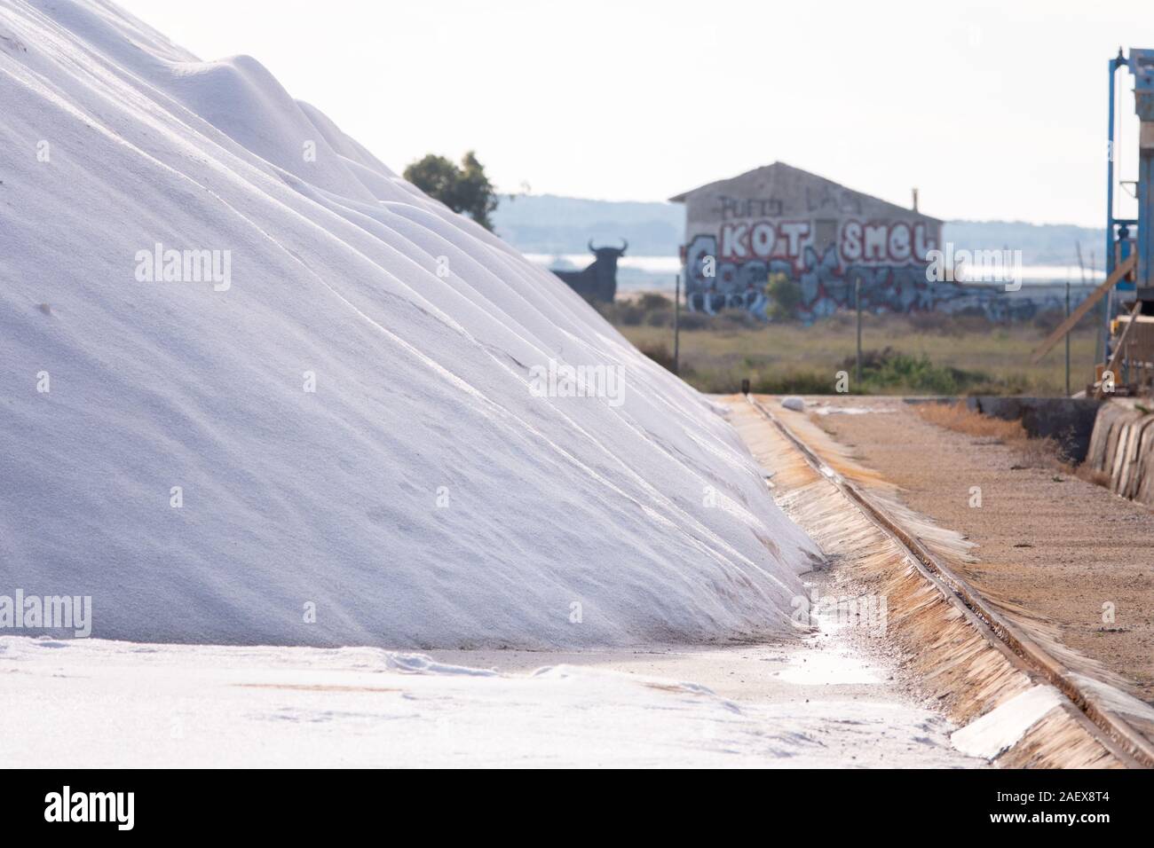 Mounds of sea salt beside the salt pans Bras del Port in Santa Pola, Spain  Stock Photo - Alamy