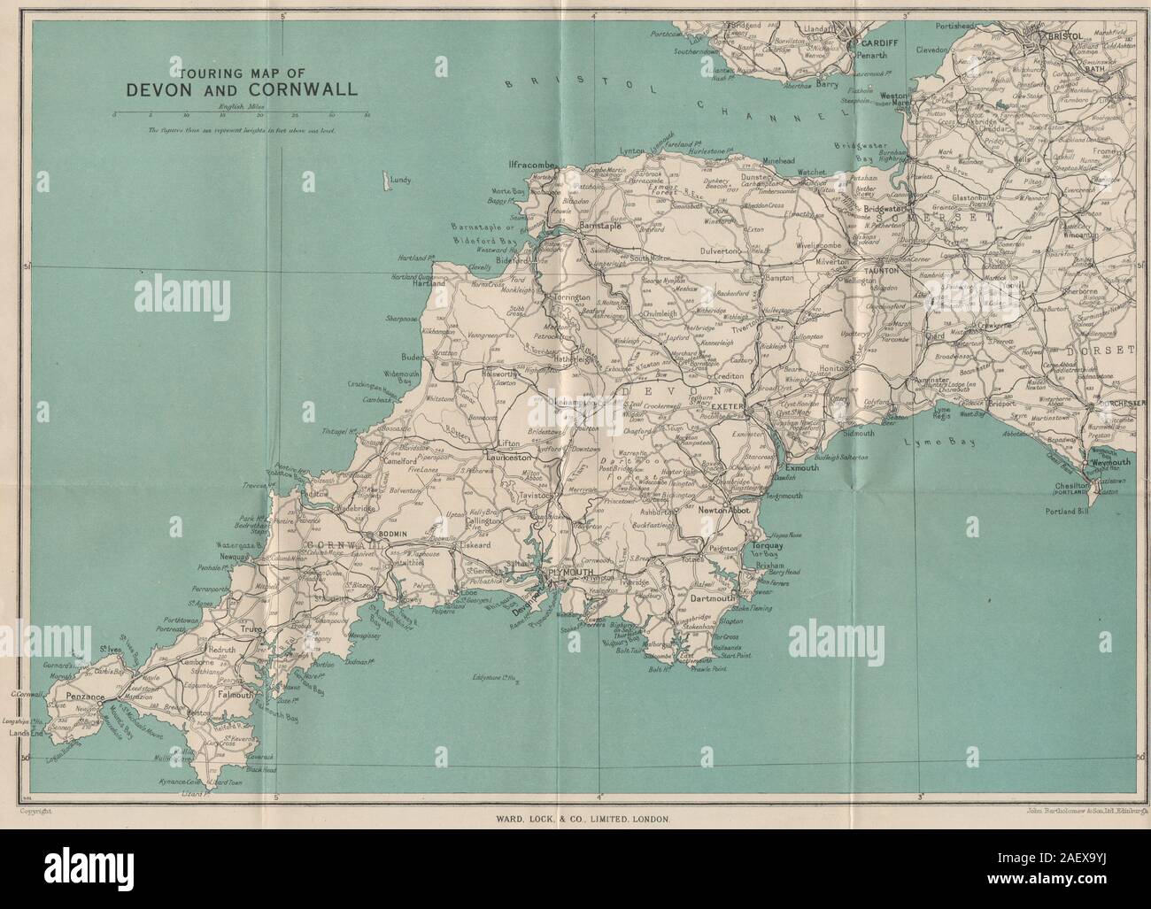 Devon And Cornwall Map Touring Map Of Cornwall & Devon. South West England. Ward Lock 1948 Old  Stock Photo - Alamy