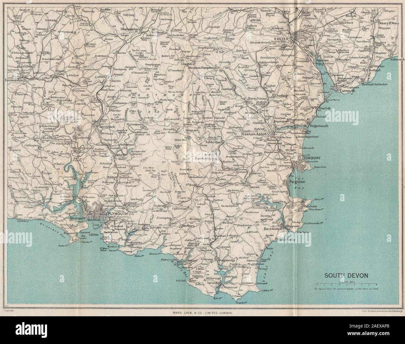 Map Of South Devon South Devon. Dartmoor South Hams Torquay Tamar Valley Plymouth Exeter 1948  Map Stock Photo - Alamy