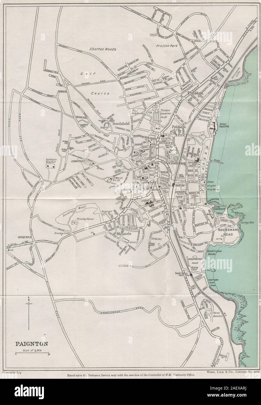 Paignton Town Centre Map Paignton Vintage Town/City Plan. Devon. Ward Lock 1948 Old Vintage Map  Chart Stock Photo - Alamy