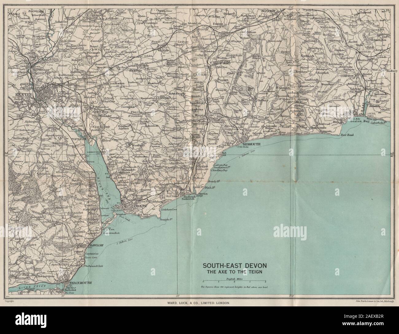 Map Of Sidmouth Coast East Devon Coast. Teignmouth Exmouth Exeter Sidmouth Budleigh Salterton  1948 Map Stock Photo - Alamy