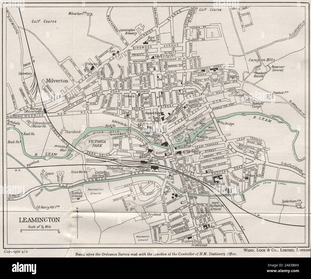 LEAMINGTON vintage town/city plan. Warwickshire. WARD LOCK 1950 old map Stock Photo Alamy