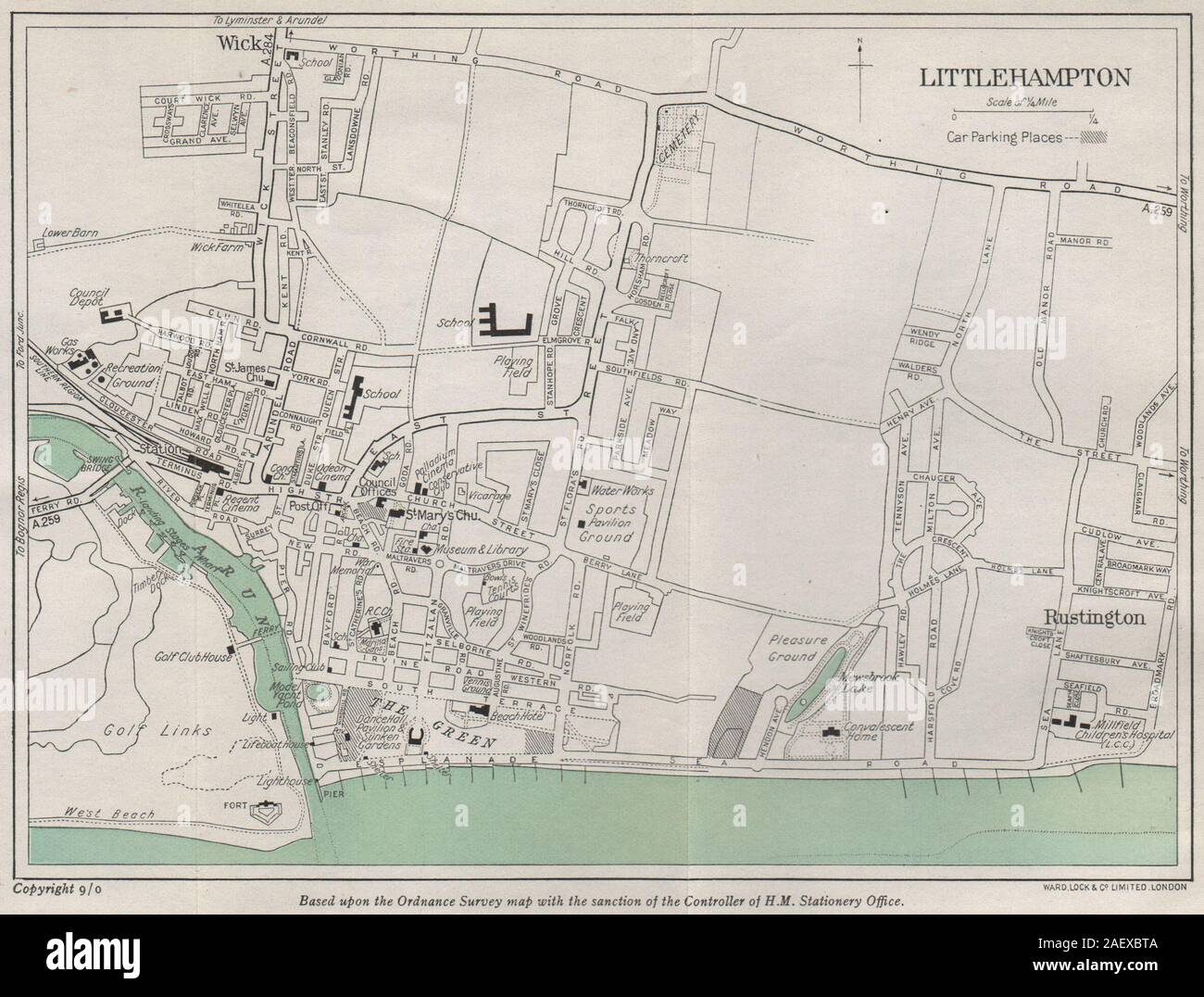 LITTLEHAMPTON vintage city/town plan. Sussex. WARD LOCK 1950 old vintage map Stock Photo