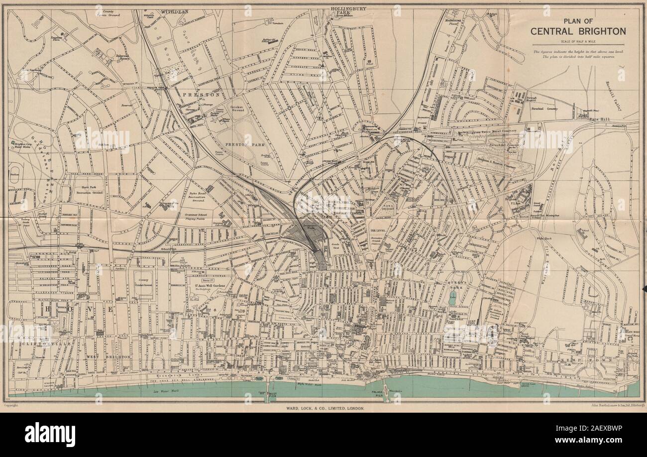 CENTRAL BRIGHTON vintage city/town plan. Sussex. WARD LOCK 1950 old map Stock Photo