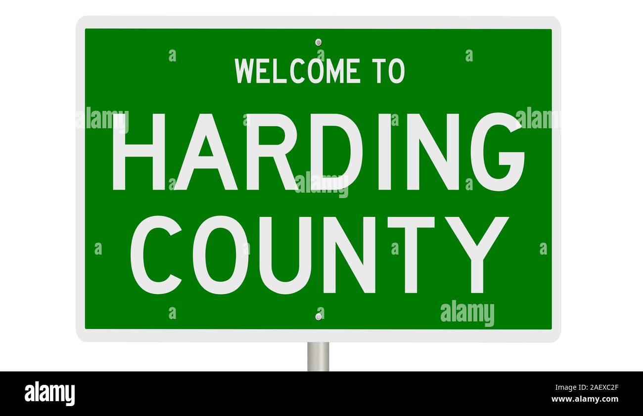 Rendering of a green 3d highway sign for Harding County Stock Photo