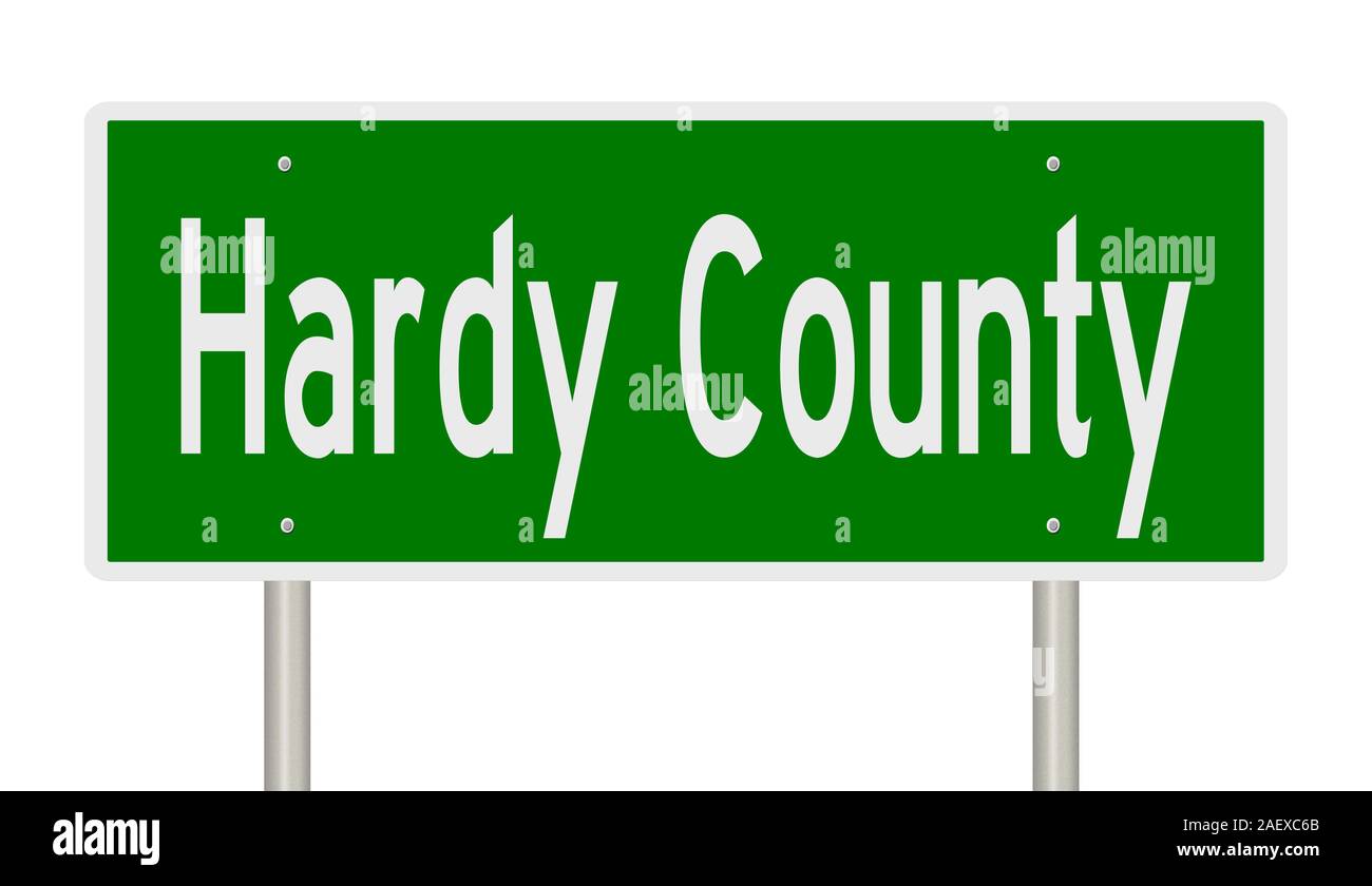 Rendering of a green 3d highway sign for Hardy County Stock Photo