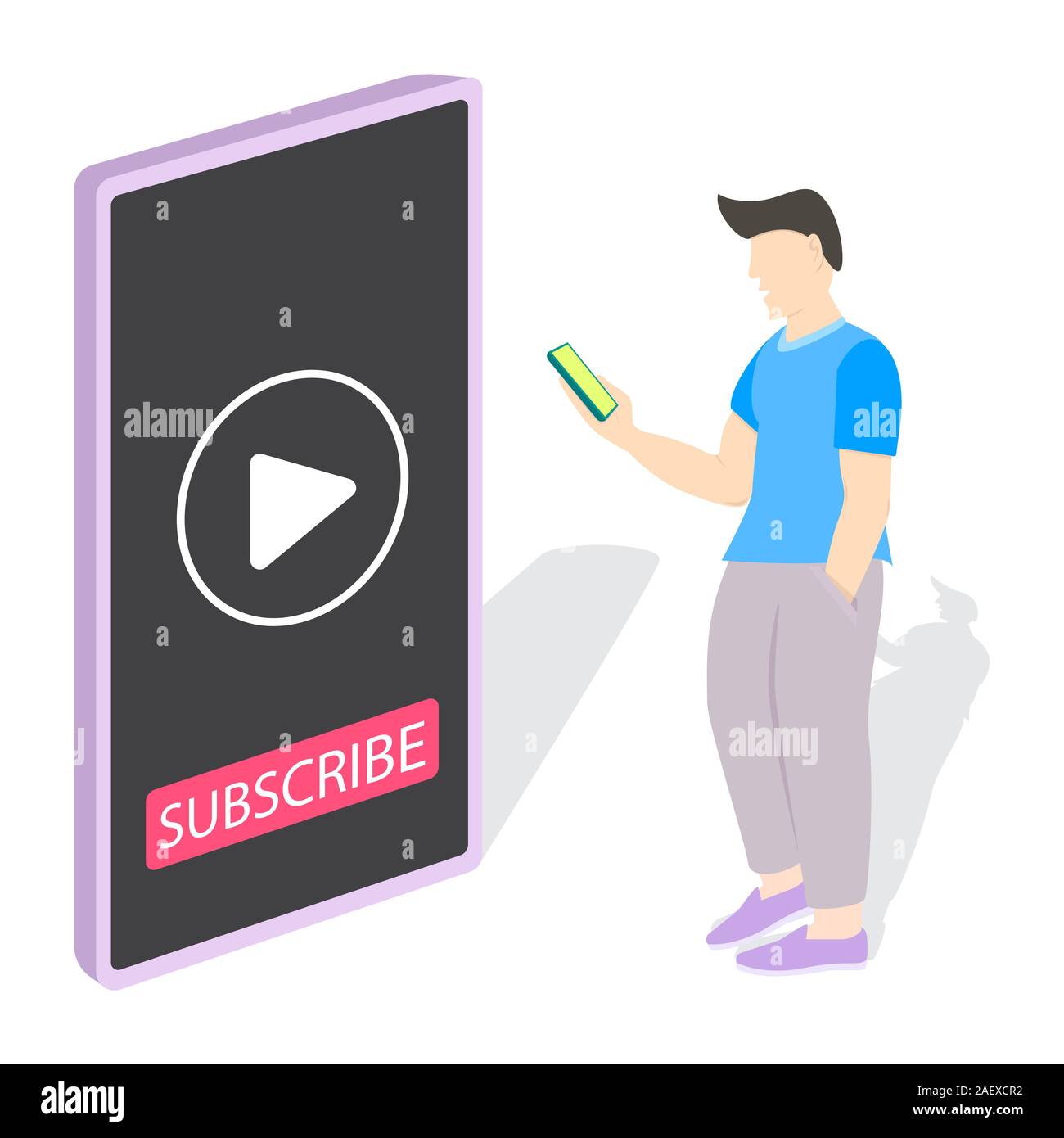 people walk with play youtube video from smartphone Stock Vector