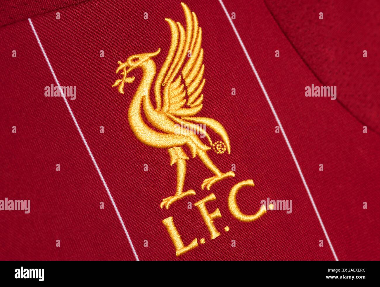 Close up of Liverpool FC kit 2019/20. Stock Photo