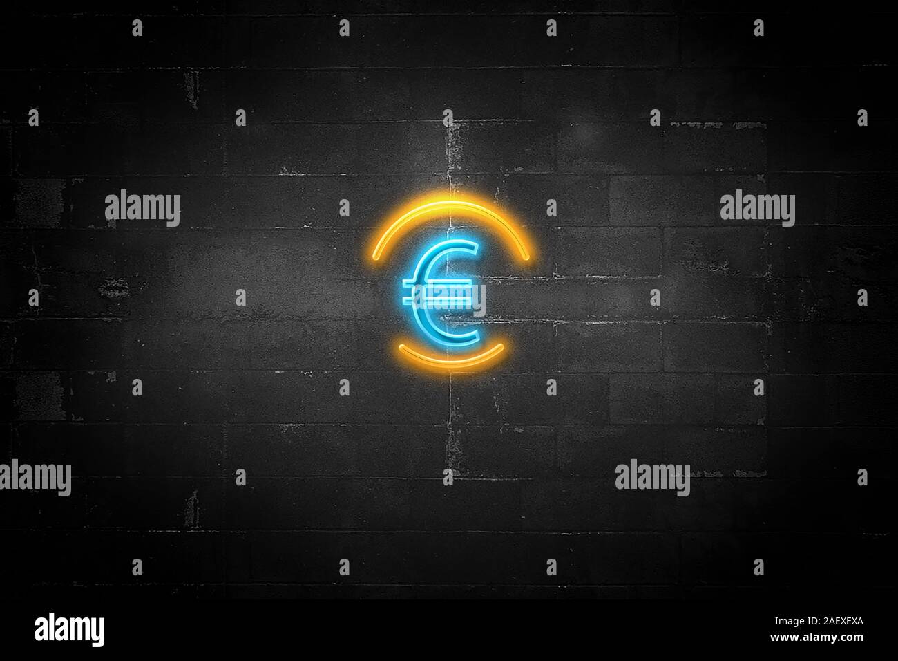 Euro symbol on Neon sign with concrete wall background, the sign ...