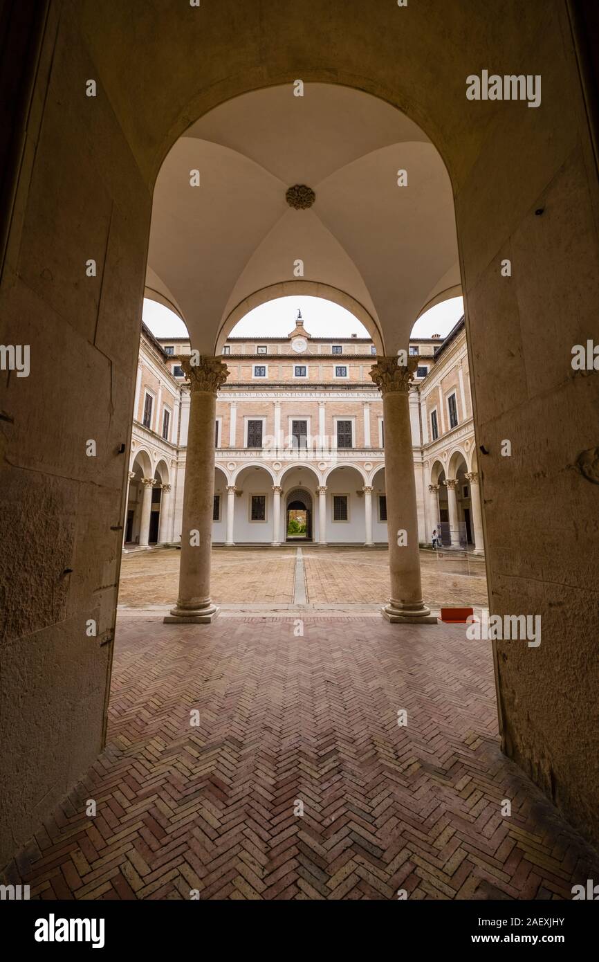View of the arcaded inner courtyard of Palazzo Ducale Stock Photo