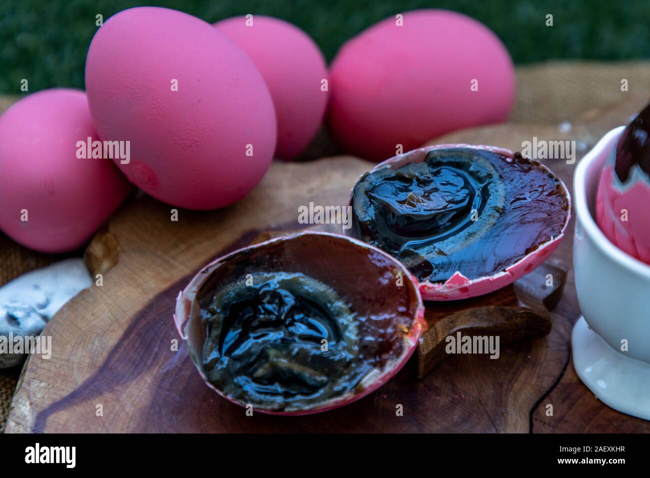 Asian Traditional Food, Pink Century eggs (Pidan Eggs) also known as