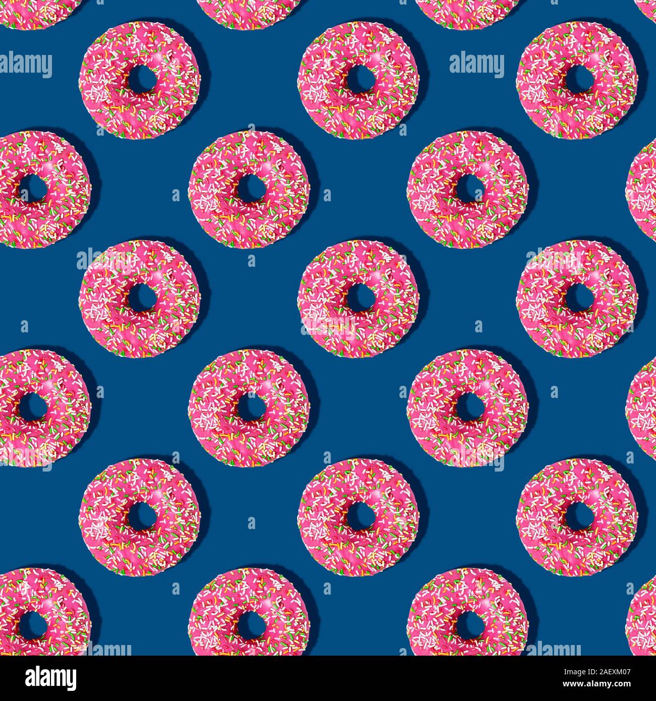 Bright food seamless isometric pattern with donuts.Pink glazed donuts ...