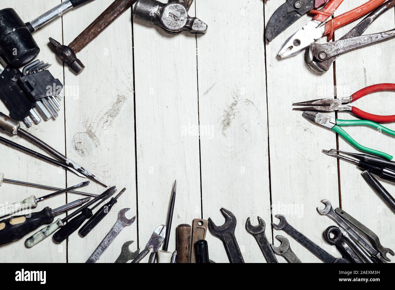 tools for repair hammers screwdriver drill keys Stock Photo Alamy