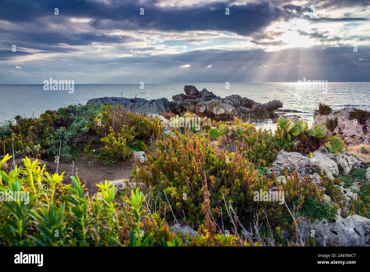 Dramatic Spring Sunset On The Cape Milazzo Nature Reserve
