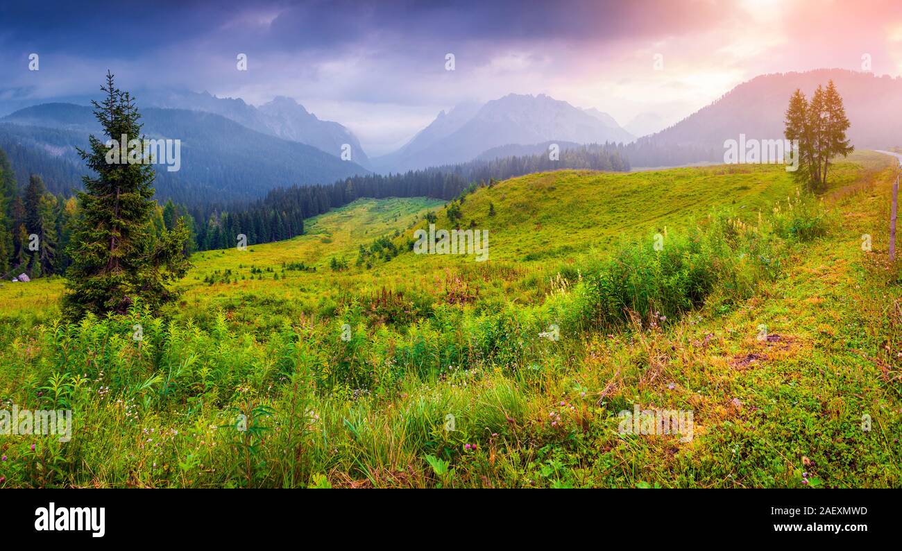 Colorful summer panorama in the italian Alps, Vigo Di Cadore, Italy, Europe. Stock Photo