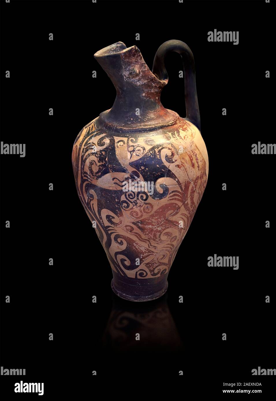 Mycenaean jug decorated with ivy leaves , Grave I, Grave Circle A, Mycenae 16-15 Cent BC. National Archaeological Museum Athens. Cat No 199.  Black Ba Stock Photo