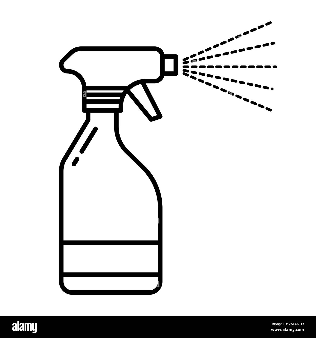 Spray bottle with water mist spraying from nozzle linear icon Stock Vector
