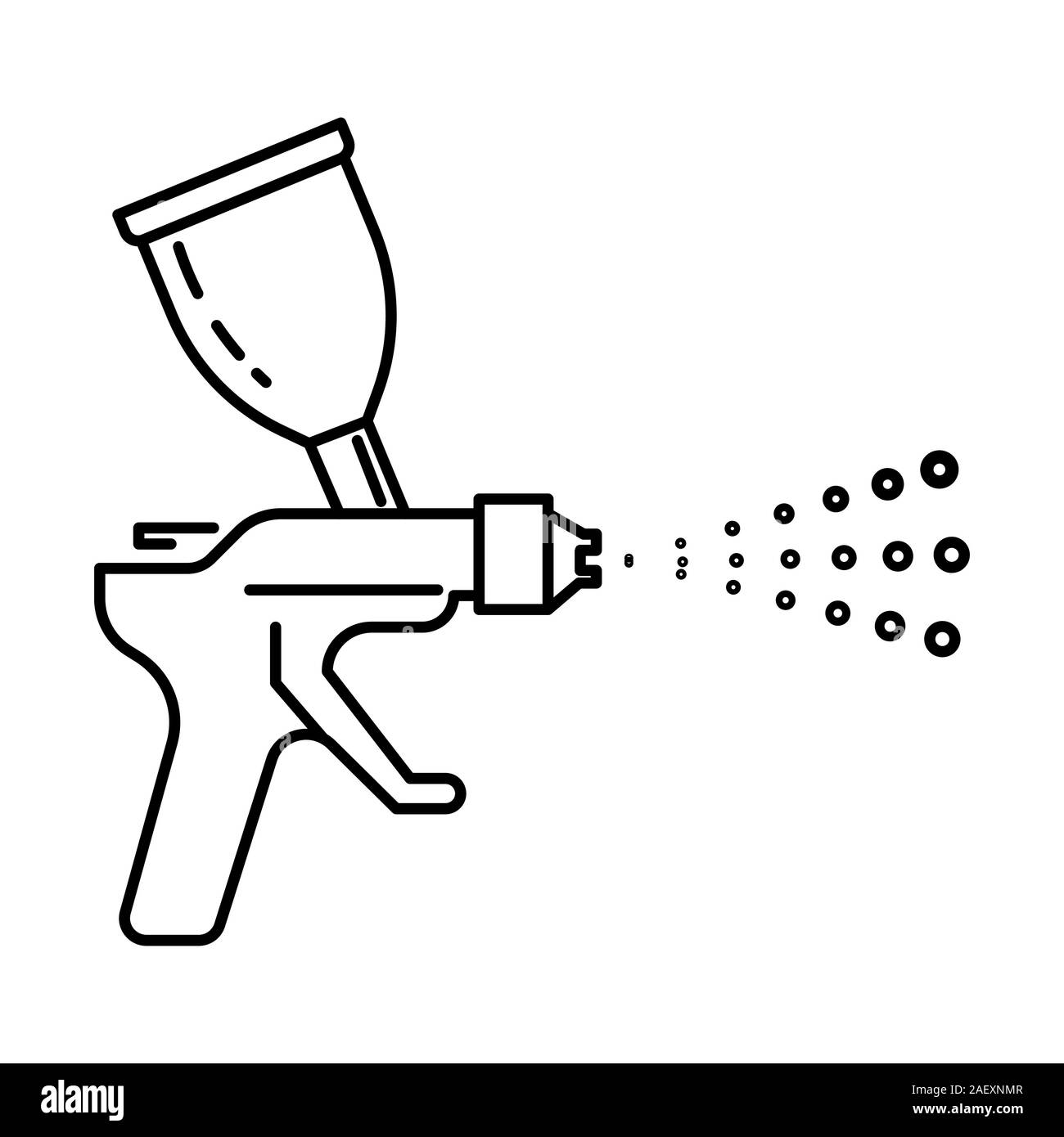 Spray gun airbrushing device with paint spraying linear icon Stock Vector