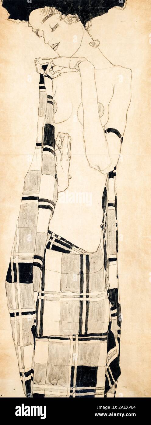 Egon Schiele, Standing Girl, portrait painting/drawing, 1908-1909 Stock Photo