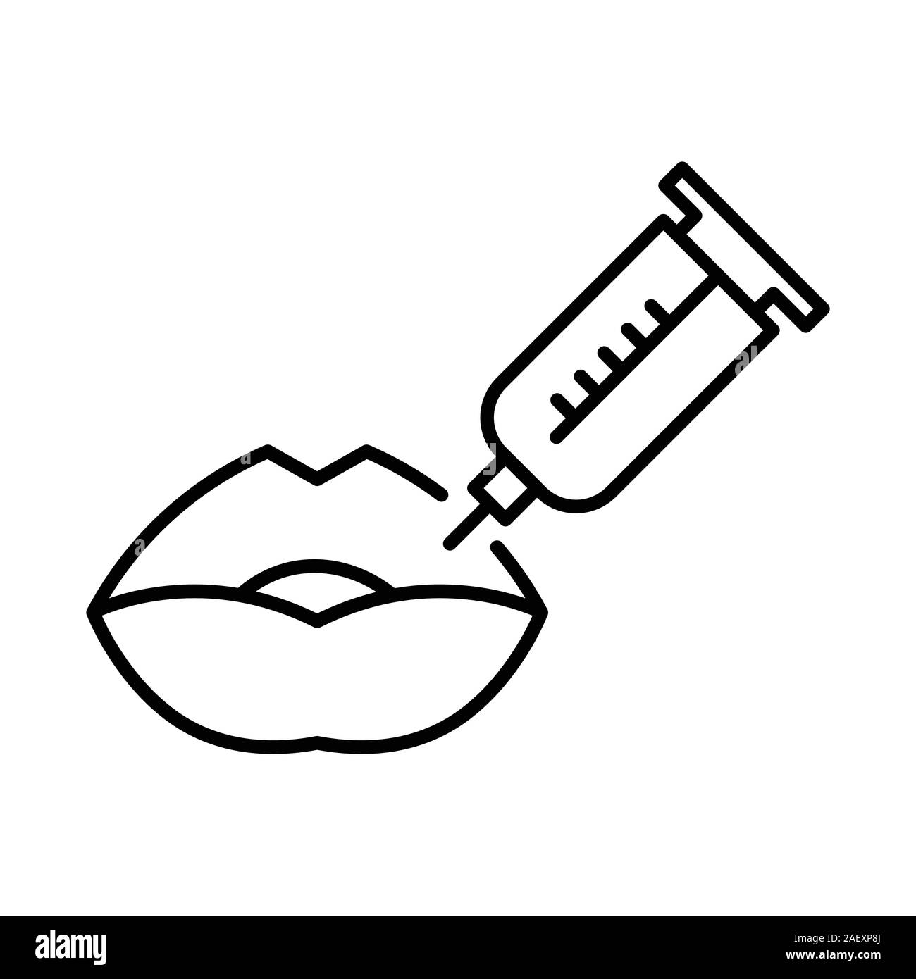 Lip injections and hyaluronic acid filler with syringe linear icon