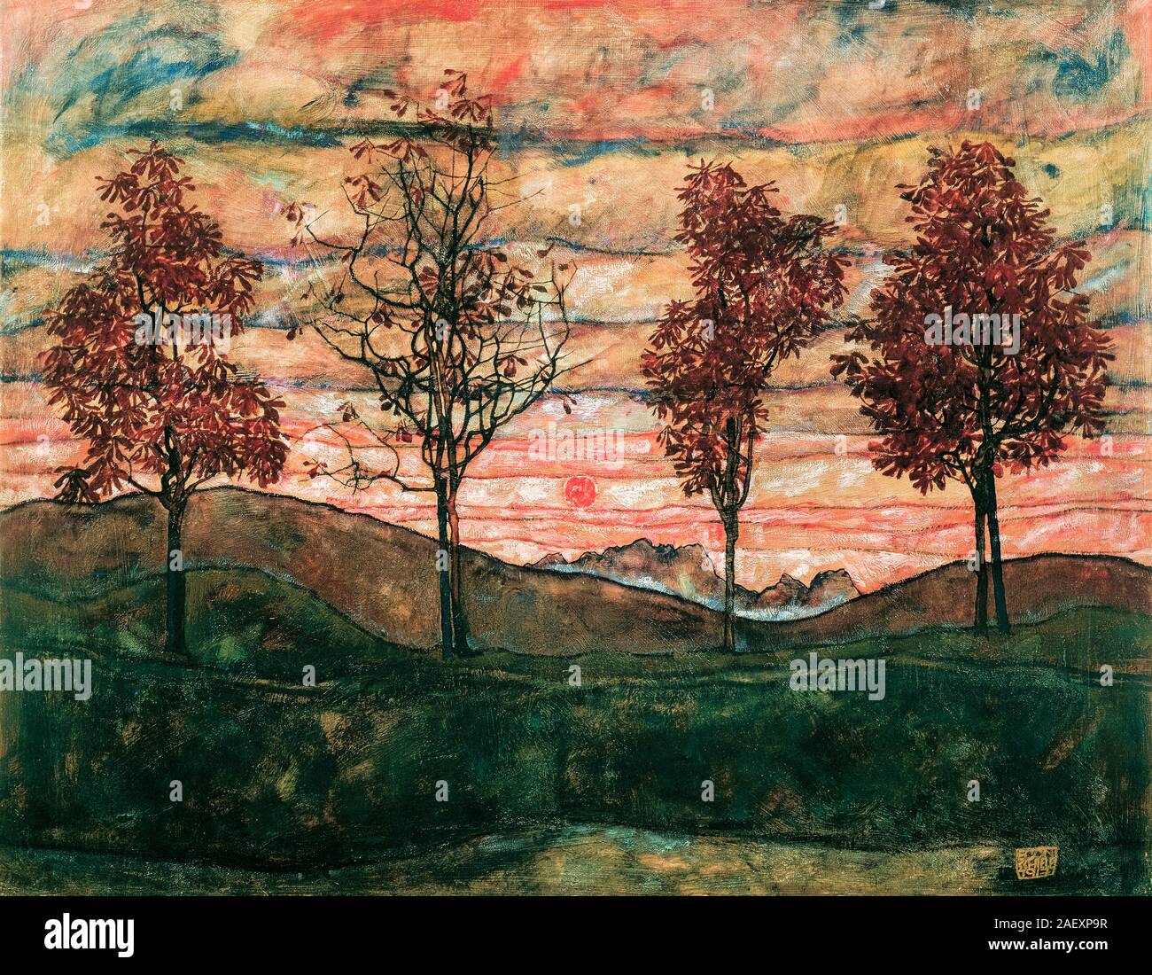 Egon Schiele, Four Trees, landscape painting, 1917 Stock Photo