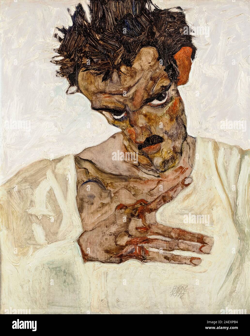 Egon Schiele, Self Portrait with Lowered Head, painting, 1912 Stock Photo