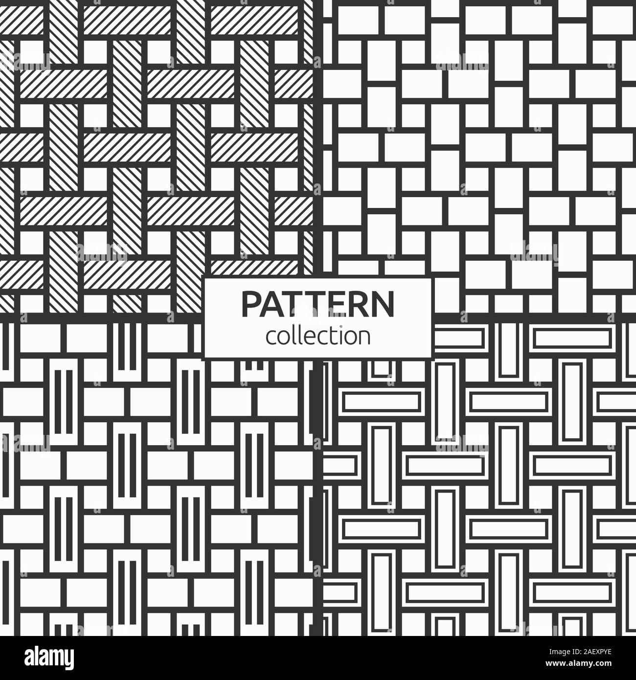 Set of four seamless patterns of rectangles. Abstract vector monochrome