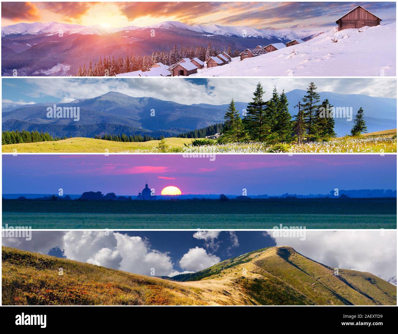 Set of the 4 seasons landscape for banners Stock Photo - Alamy