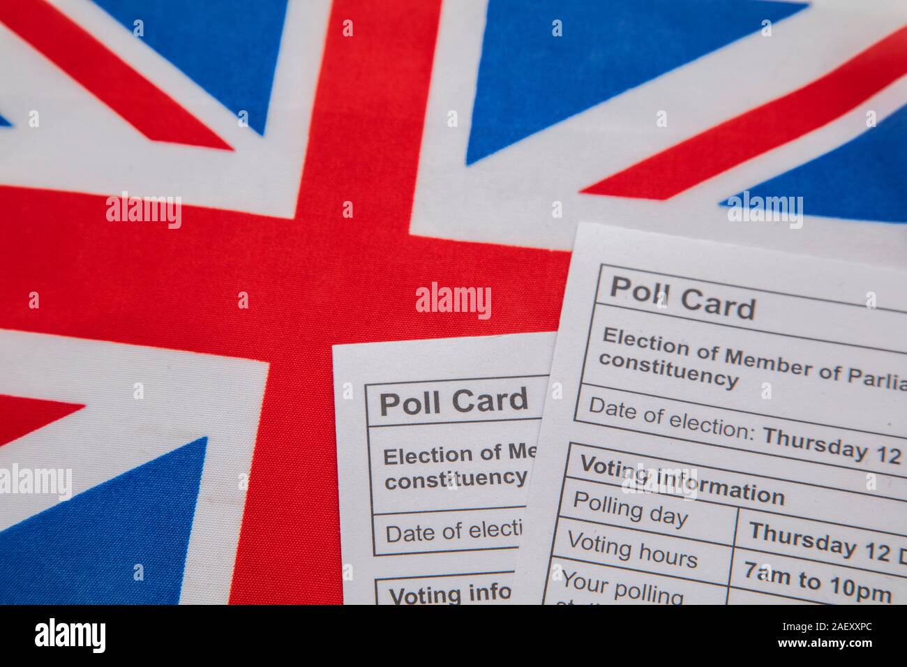Polling vote Card for the UK General election on a Union Jack flag Stock Photo