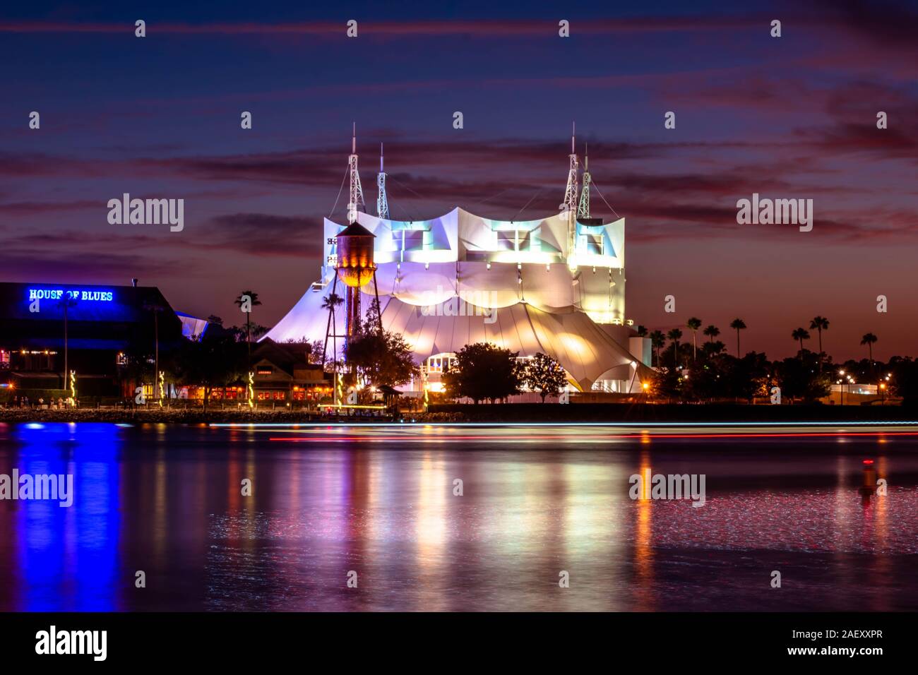 Orlando, Florida. November 29, 2019. Cirque du Soleil on sunset background in Lake Buena Vista Stock Photo