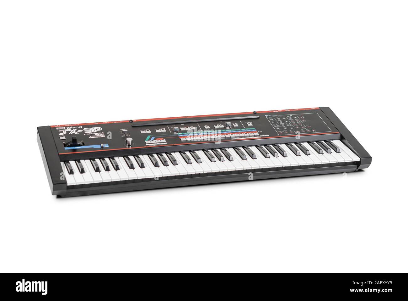 Roland JX-3P synthesizer. White background. Stock Photo