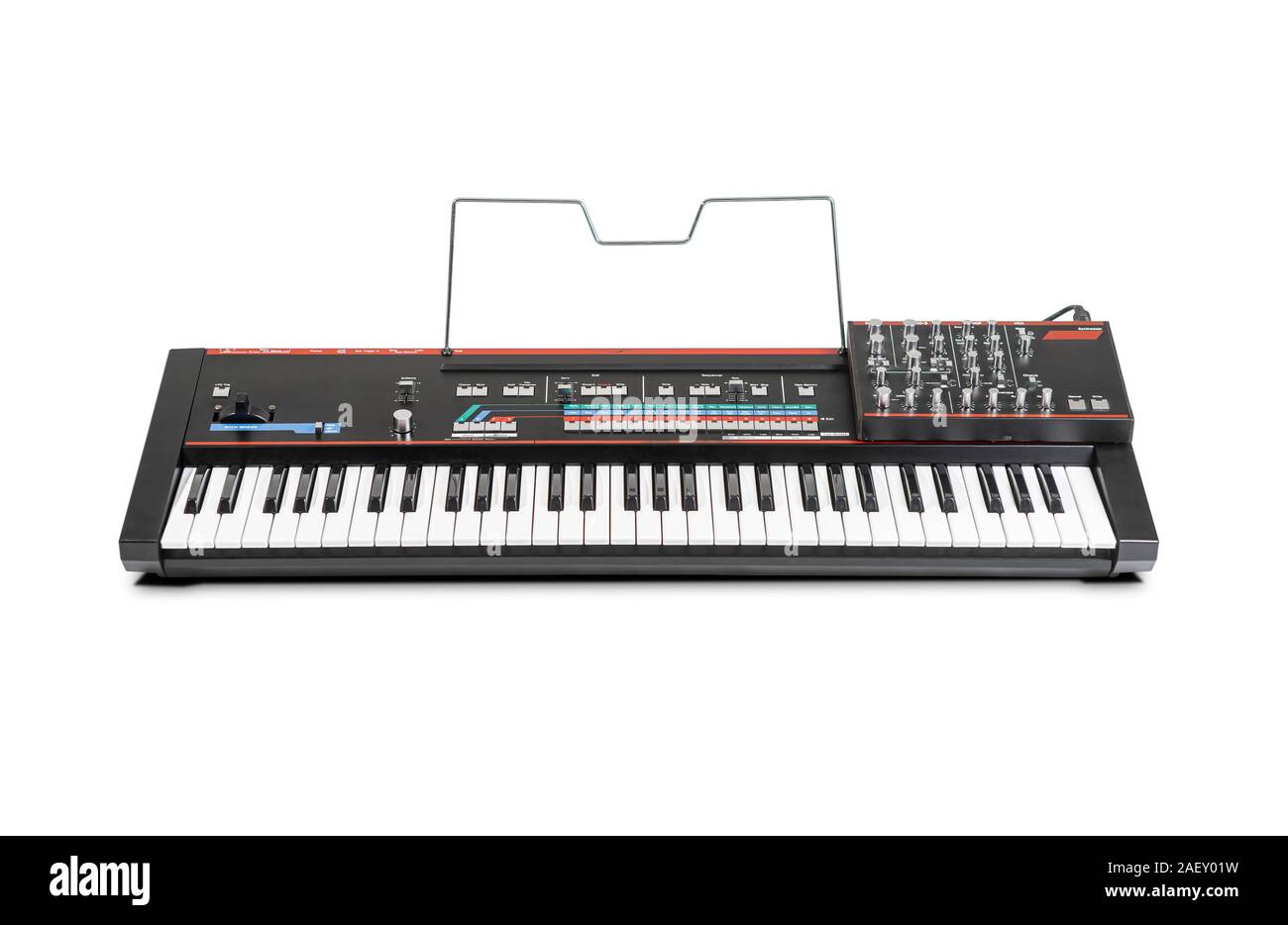 Roland JX-3P synthesizer with the PG-200 programmer. White background. Stock Photo