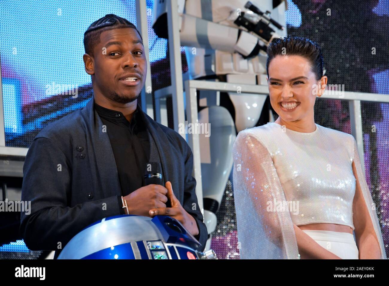Tokyo, Japan. 11th Dec, 2019. Actor John Boyega(L) and Daisy Ridley attend the Japan premiere for the film 'Star Wars: The Rise of Skywalker' in Tokyo, Japan on Wednesday, December 11, 2019. This film will open on December 20th in the world. Prior to this, special screening will be held at Hokkaido, Tokyo, Aichi, Osaka and Fukuoka in Japan on December 19th. Photo by Keizo Mori/UPI Credit: UPI/Alamy Live News Stock Photo