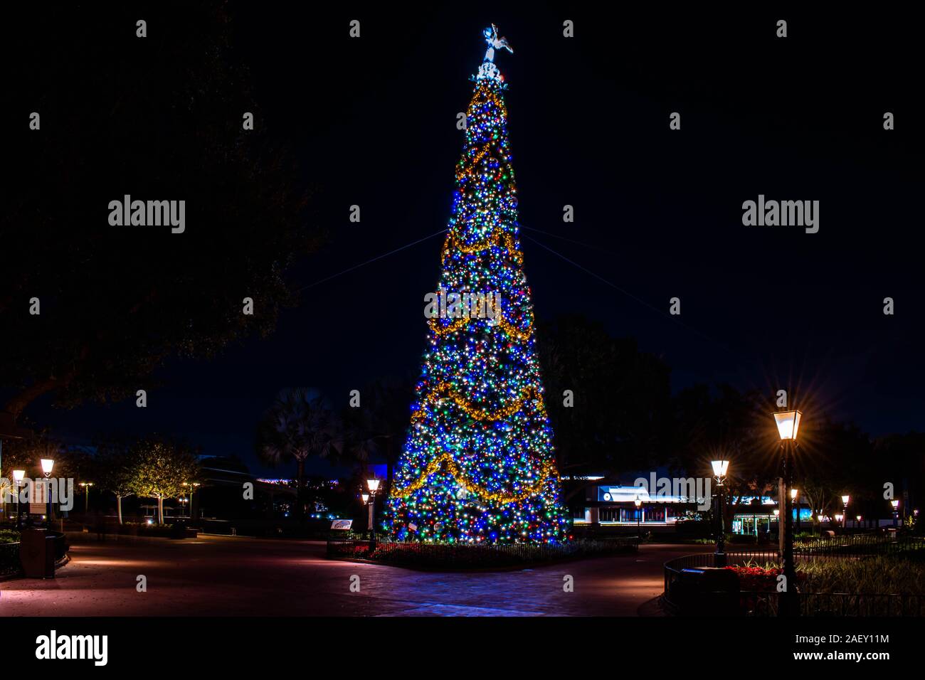 Orlando, Florida. November 29, 2019. Panoramic view of Christmas tree at Epcot Stock Photo